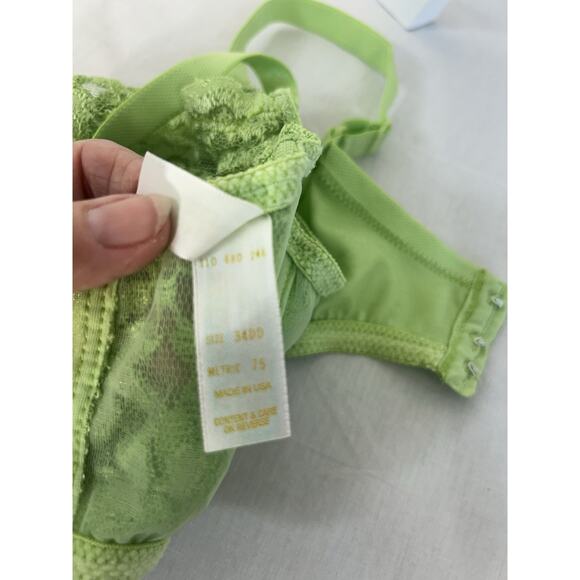 Vintage Victoria Secret Gold Label Lace Bra Underwire 34DD Bright Apple Green - Picture 5 of 5